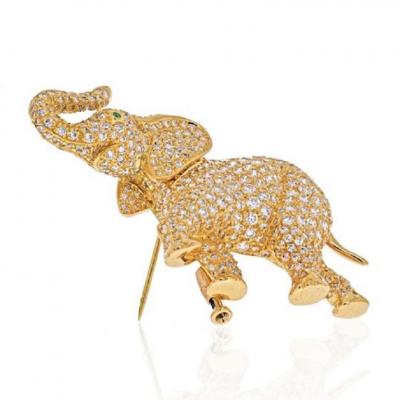  Cartier CARTIER 18K YELLOW GOLD DIAMOND ELEPHANT BROOCH