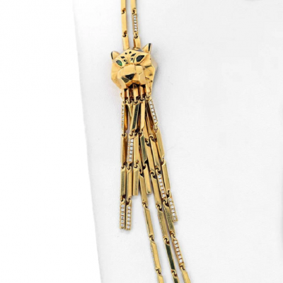  Cartier CARTIER 18K YELLOW GOLD DOUBLE PANTHERE TASSEL LONG STRAND NECKLACE