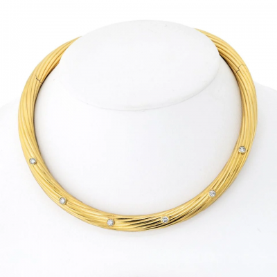  Cartier CARTIER 18K YELLOW GOLD FLUTED TWIST DIAMOND CHOKER NECKLACE