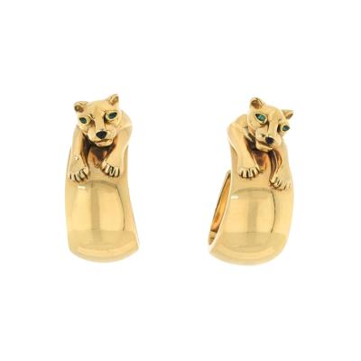  Cartier CARTIER 18K YELLOW GOLD PANTHERE HEADS HOOPS EARRINGS