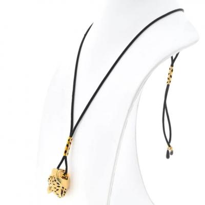  Cartier CARTIER 18K YELLOW GOLD PANTHERE ON A BLACK CORD NECKLACE