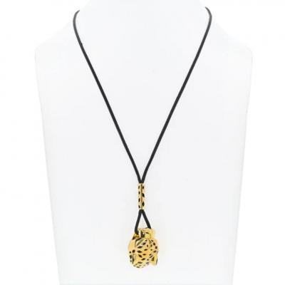  Cartier CARTIER 18K YELLOW GOLD PANTHERE ON A BLACK CORD NECKLACE