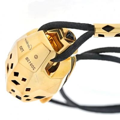  Cartier CARTIER 18K YELLOW GOLD PANTHERE ON A BLACK CORD NECKLACE