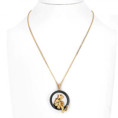  Cartier CARTIER 18K YELLOW GOLD PANTHERE ON A BLACK ONYX NECKLACE