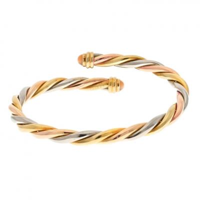  Cartier CARTIER 18K YELLOW GOLD TRI COLOR TWIST BANGLE WITH CORAL TIPS BRACELET