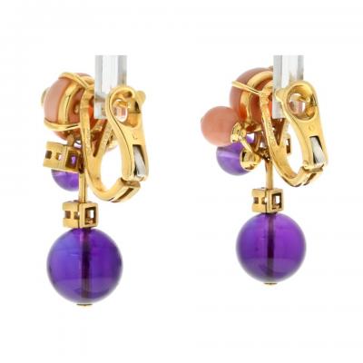 Cartier CARTIER DELICES DE GOA 18K YELLOW GOLD DIAMOND CORAL AMETHYST EARRINGS