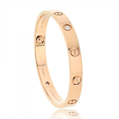  Cartier CARTIER LOVE 18K ROSE GOLD 4 DIAMOND SIZE 16 BRACELET