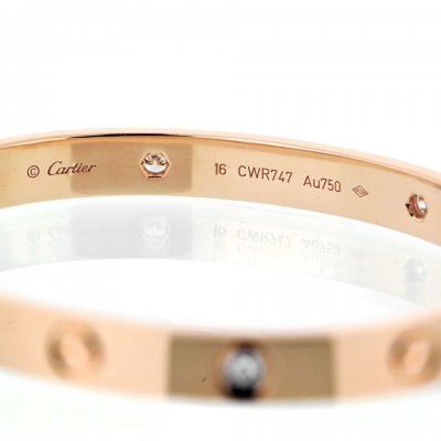  Cartier CARTIER LOVE 18K ROSE GOLD 4 DIAMOND SIZE 16 BRACELET