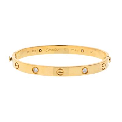  Cartier CARTIER LOVE 18K YELLOW GOLD 4 DIAMONDS SIZE 18 LOVE BANGLE BRACELET