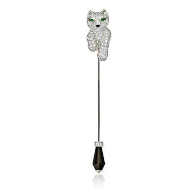  Cartier CARTIER PANTHERE 18K WHITE GOLD DIAMOND EMERALD ONYX JABOT BROOCH