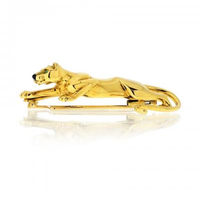  Cartier CARTIER PANTHERE 18K YELLOW GOLD PANTHER WITH EMERALD EYES BROOCH