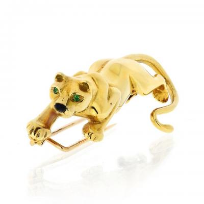  Cartier CARTIER PANTHERE 18K YELLOW GOLD PANTHER WITH EMERALD EYES BROOCH