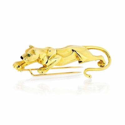  Cartier CARTIER PANTHERE 18K YELLOW GOLD PANTHER WITH EMERALD EYES BROOCH
