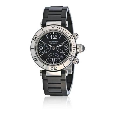  Cartier CARTIER PASHA SEATIMER STAINLESS STEEL CHRONOGRAPH RUBBER STRAP WATCH