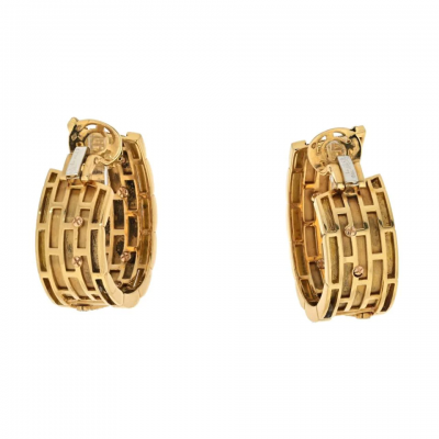  Cartier CARTIER PLATINUM 18K YELLOW GOLD WALKING PANTHERES DIAMOND HOOP EARRINGS