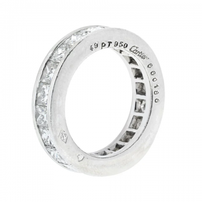  Cartier CARTIER PLATINUM 5 50CTTW PRINCESS CUT DIAMOND ETERNITY EU 49 RING