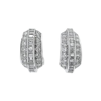  Cartier CARTIER PLATINUM 8 00CTTW DIAMOND HUGGIE WITH ROUND AND BAGUETTE EARRINGS