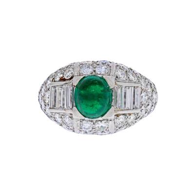  Cartier CARTIER PLATINUM CABOCHON EMERALD AND DIAMOND VINTAGE RING