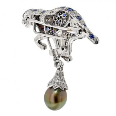  Cartier CARTIER PLATINUM TAHITIAN PEARL SAPPHIRE AND DIAMOND PENDANT CLIP BROOCH