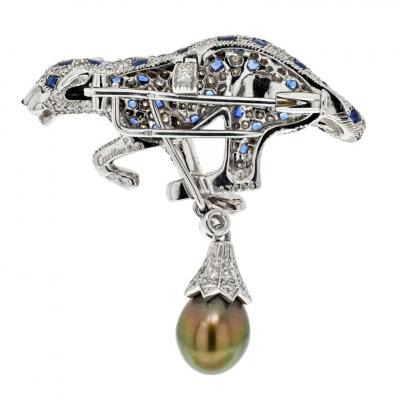 Cartier CARTIER PLATINUM TAHITIAN PEARL SAPPHIRE AND DIAMOND PENDANT CLIP BROOCH