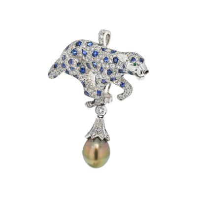  Cartier CARTIER PLATINUM TAHITIAN PEARL SAPPHIRE AND DIAMOND PENDANT CLIP BROOCH