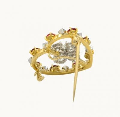  Cartier CARTIER RUBY AND DIAMOND PLATINUM AND 18K GOLD HEART BROOCH