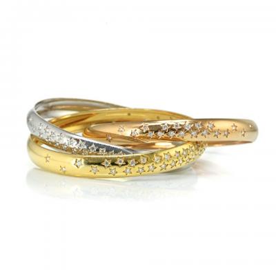  Cartier CARTIER TRINITY 18K TWO TONE CELESTIAL TRI COLOR DIAMOND BANGLE BRACELET