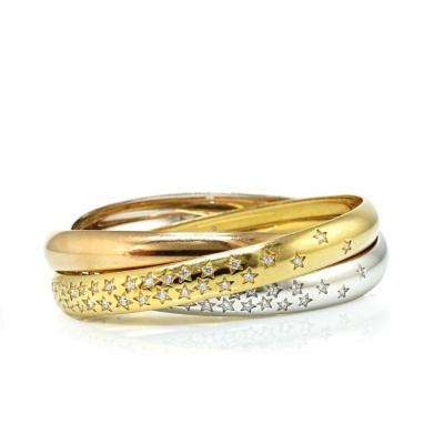  Cartier CARTIER TRINITY 18K TWO TONE CELESTIAL TRI COLOR DIAMOND BANGLE BRACELET