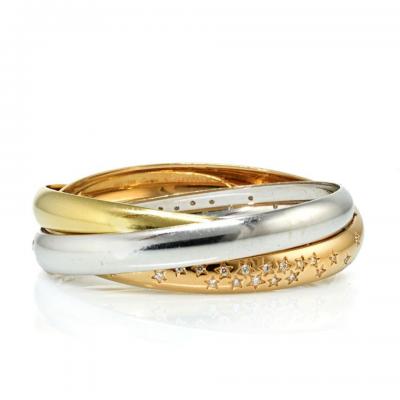  Cartier CARTIER TRINITY 18K TWO TONE CELESTIAL TRI COLOR DIAMOND BANGLE BRACELET