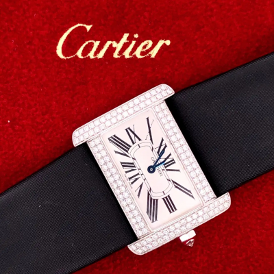  Cartier Cartier 18 Karat White Gold Mini Tank Divan Watch Diamond Paved Case