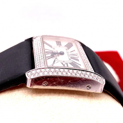  Cartier Cartier 18 Karat White Gold Mini Tank Divan Watch Diamond Paved Case