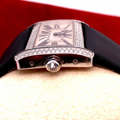  Cartier Cartier 18 Karat White Gold Mini Tank Divan Watch Diamond Paved Case
