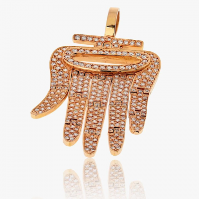 Cartier Cartier 18K Rose Gold Round Cut Pave Set Diamond Hamsa Pendant