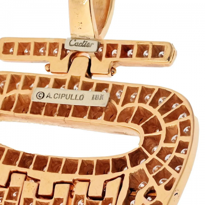  Cartier Cartier 18K Rose Gold Round Cut Pave Set Diamond Hamsa Pendant