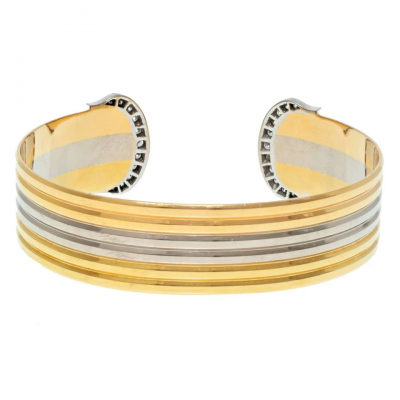  Cartier Cartier 18K Tri Color Double C Diamond Open Cuff Bracelet