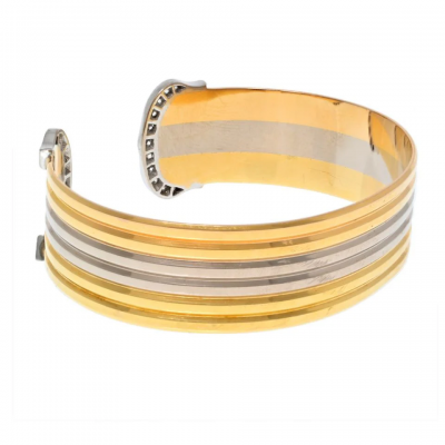  Cartier Cartier 18K Tri Color Double C Diamond Open Cuff Bracelet