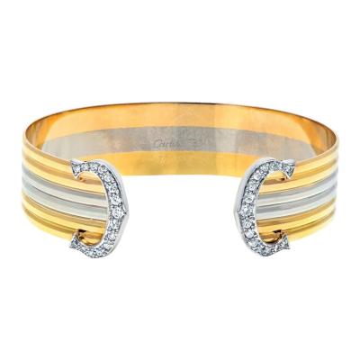  Cartier Cartier 18K Tri Color Double C Diamond Open Cuff Bracelet