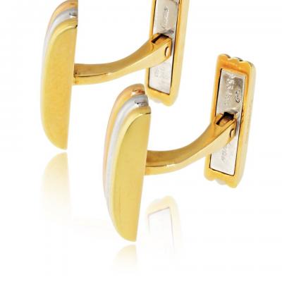  Cartier Cartier 18K Tri Color Ribbed Rectangular Cuff Links