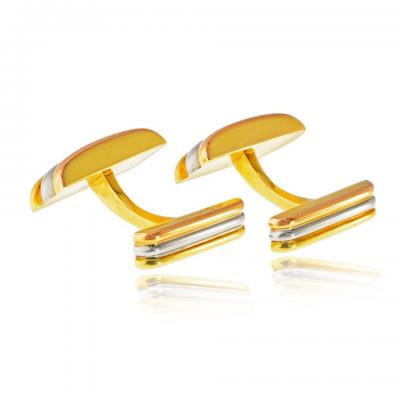  Cartier Cartier 18K Tri Color Ribbed Rectangular Cuff Links