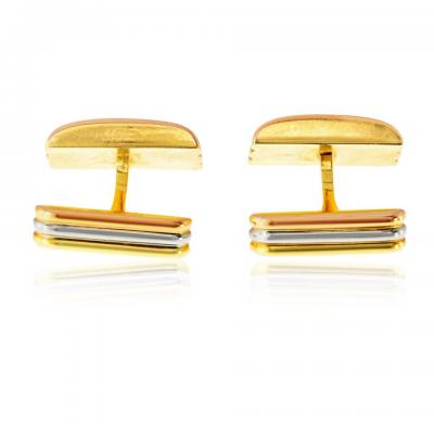  Cartier Cartier 18K Tri Color Ribbed Rectangular Cuff Links