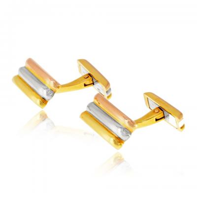  Cartier Cartier 18K Tri Color Ribbed Rectangular Cuff Links