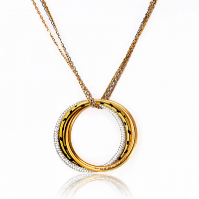  Cartier Cartier 18K Tri Color Trinity Diamond Spotted Panthere Circle Necklace