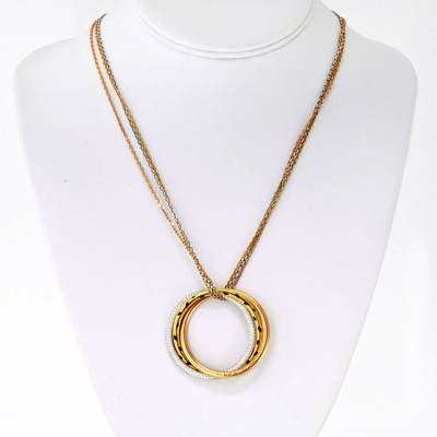  Cartier Cartier 18K Tri Color Trinity Diamond Spotted Panthere Circle Necklace
