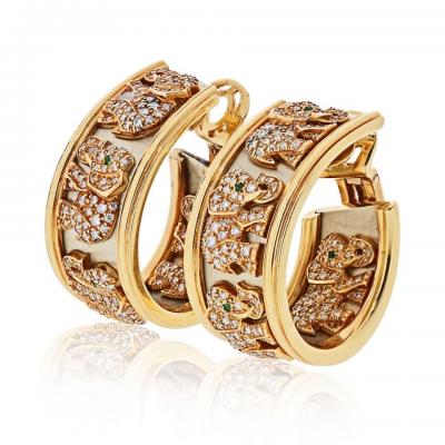 Cartier Cartier 18K Two Tone Walking Elephants Diamond Earrings