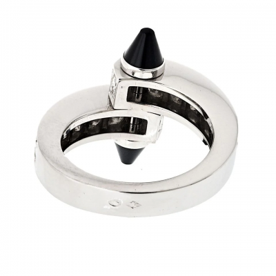  Cartier Cartier 18K White Gold Diamond And Onyx Menotte Ring