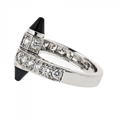  Cartier Cartier 18K White Gold Diamond And Onyx Menotte Ring