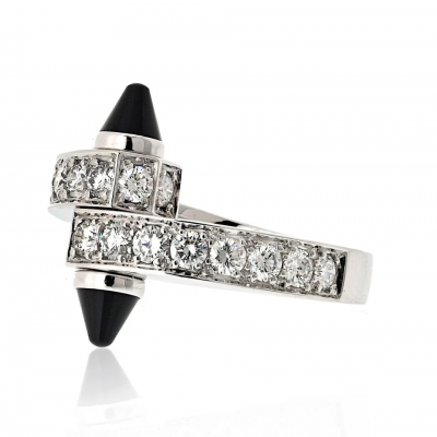  Cartier Cartier 18K White Gold Diamond And Onyx Menotte Ring