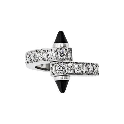  Cartier Cartier 18K White Gold Diamond And Onyx Menotte Ring