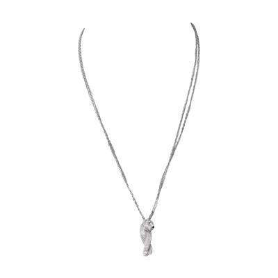  Cartier Cartier 18K White Gold Pave Panthere on a Triple Chain Pendant Necklace