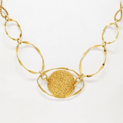  Cartier Cartier 18K Yellow Gold 1970s Wire Twist Disk Chain Necklace